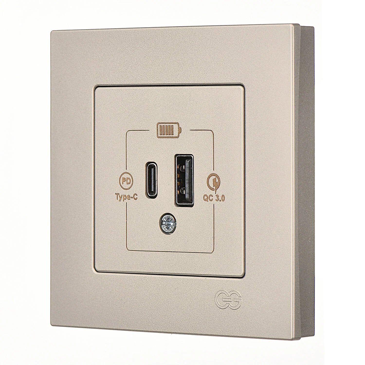Günsan Eqona Metalik Bej Şarj Prizi 20W QC3.0 PD Type-C + USB Çift Çıkışlı