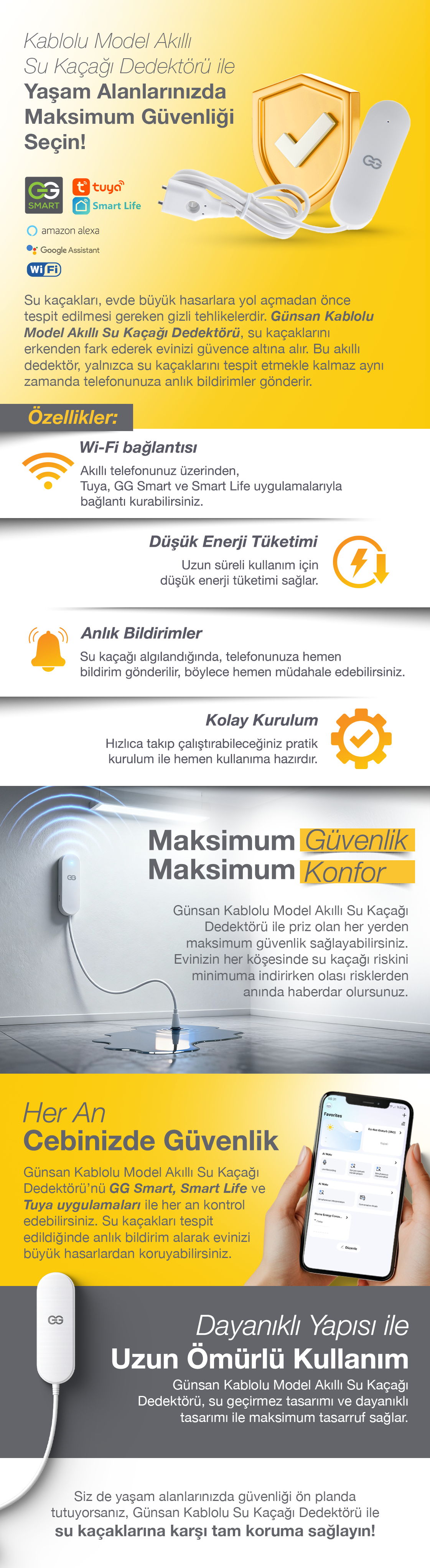 Günsan Kablolu Su Kaçağı Sensörü