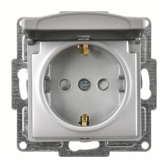 Günsan Visage Gümüş Çocuk Korumalı Kapaklı Topraklı Priz Mekanizma