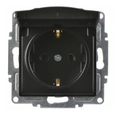 Günsan Visage Metalik Siyah Kapaklı Topraklı Priz Mekanizma