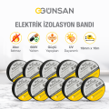 Günsan 10'lu Elektrik İzolasyon Bandı - 18mm x 10 Metre - Güçlü Yapışkanlı - UV ve Neme Dayanıklı - Alev İletmez - 600V PVC İzole Elektrik Bandı  - Siyah (10 Adet)