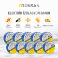Günsan 10'lu Elektrik İzolasyon Bandı - 18mm x 10 Metre - Güçlü Yapışkanlı - UV ve Neme Dayanıklı - Alev İletmez - 600V PVC İzole Elektrik Bandı  - Mavi (10 Adet)