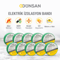 Günsan 10'lu Elektrik İzolasyon Bandı - 18mm x 10 Metre - Güçlü Yapışkanlı - UV ve Neme Dayanıklı - Alev İletmez - 600V PVC İzole Elektrik Bandı  - Yeşil (10 Adet)