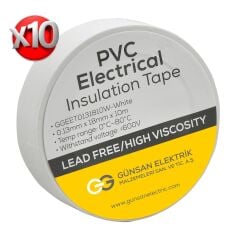 Günsan Beyaz Elektrik İzolasyon Bandı 10 Adet
