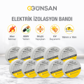 Günsan 10'lu Elektrik İzolasyon Bandı - 18mm x 10 Metre - Güçlü Yapışkanlı - UV ve Neme Dayanıklı - Alev İletmez - 600V PVC İzole Elektrik Bandı  - Beyaz (10 Adet)