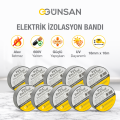 Günsan 10'lu Elektrik İzolasyon Bandı - 18mm x 10 Metre - Güçlü Yapışkanlı - UV ve Neme Dayanıklı - Alev İletmez - 600V PVC İzole Elektrik Bandı  - Gri (10 Adet)