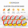 Günsan 10'lu Elektrik İzolasyon Bandı - 18mm x 10 Metre - Güçlü Yapışkanlı - UV ve Neme Dayanıklı - Alev İletmez - 600V PVC İzole Elektrik Bandı  - Kırmızı (10 Adet)