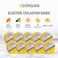 Günsan 10'lu Elektrik İzolasyon Bandı - 18mm x 10 Metre - Güçlü Yapışkanlı - UV ve Neme Dayanıklı - Alev İletmez - 600V PVC İzole Elektrik Bandı  - Sarı (10 Adet)