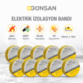 Günsan 10'lu Elektrik İzolasyon Bandı - 18mm x 10 Metre - Güçlü Yapışkanlı - UV ve Neme Dayanıklı - Alev İletmez - 600V PVC İzole Elektrik Bandı  - Sarı-Yeşil (10 Adet)