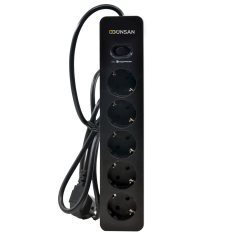 Günsan Siyah Beşli Akım Korumalı Çocuk Korumalı Topraklı Grup Priz 1,5 Metre (5'li)