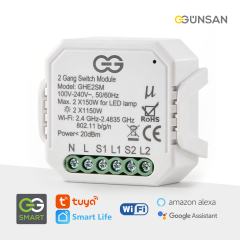 Günsan Akıllı WiFi Nötrlü Komütatör Röle 2 Kanal (İkili Anahtar Modülü) Tuya & Smart Life Uyumlu