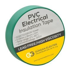 Günsan Tekli Elektrik İzolasyon Bandı - 18mm x 10 Metre - Güçlü Yapışkanlı - UV ve Neme Dayanıklı - Alev İletmez - 600V PVC İzole Elektrik Bandı  - Yeşil (1 Adet)