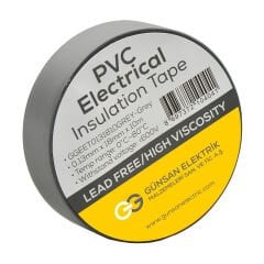 Günsan Tekli Elektrik İzolasyon Bandı - 18mm x 10 Metre - Güçlü Yapışkanlı - UV ve Neme Dayanıklı - Alev İletmez - 600V PVC İzole Elektrik Bandı  - Gri (1 Adet)