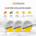 Günsan 3'lü Elektrik İzolasyon Bandı - 18mm x 10 Metre - Güçlü Yapışkanlı - UV ve Neme Dayanıklı - Alev İletmez - 600V PVC İzole Elektrik Bandı  - Beyaz (3 Adet)