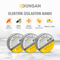 Günsan 3'lü Elektrik İzolasyon Bandı - 18mm x 10 Metre - Güçlü Yapışkanlı - UV ve Neme Dayanıklı - Alev İletmez - 600V PVC İzole Elektrik Bandı  - Gri (3 Adet)