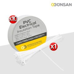 Günsan Beyaz 10'lu Elektrik İzolasyon Bandı +  Beyaz 100'lü Kablo Bağı (15cm x 3.5mm) 2'li Set