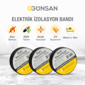 Günsan 3'lü Elektrik İzolasyon Bandı - 18mm x 10 Metre - Güçlü Yapışkanlı - UV ve Neme Dayanıklı - Alev İletmez - 600V PVC İzole Elektrik Bandı  - Siyah (3 Adet)