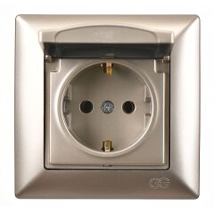 Günsan Visage Metalik Bej Kapaklı Topraklı Priz