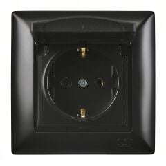 Günsan Visage Metalik Siyah Kapaklı Topraklı Priz