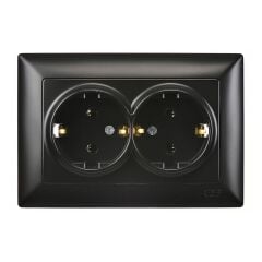 Günsan Visage Metalik Siyah İkili Topraklı Priz