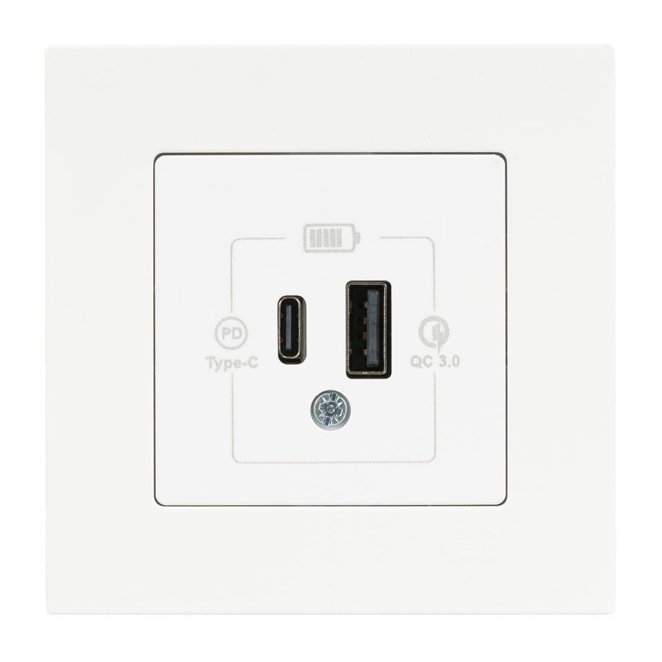 Günsan Eqona Beyaz 2 Çıkışlı USB Şarj Prizi Type C + Type A 20W