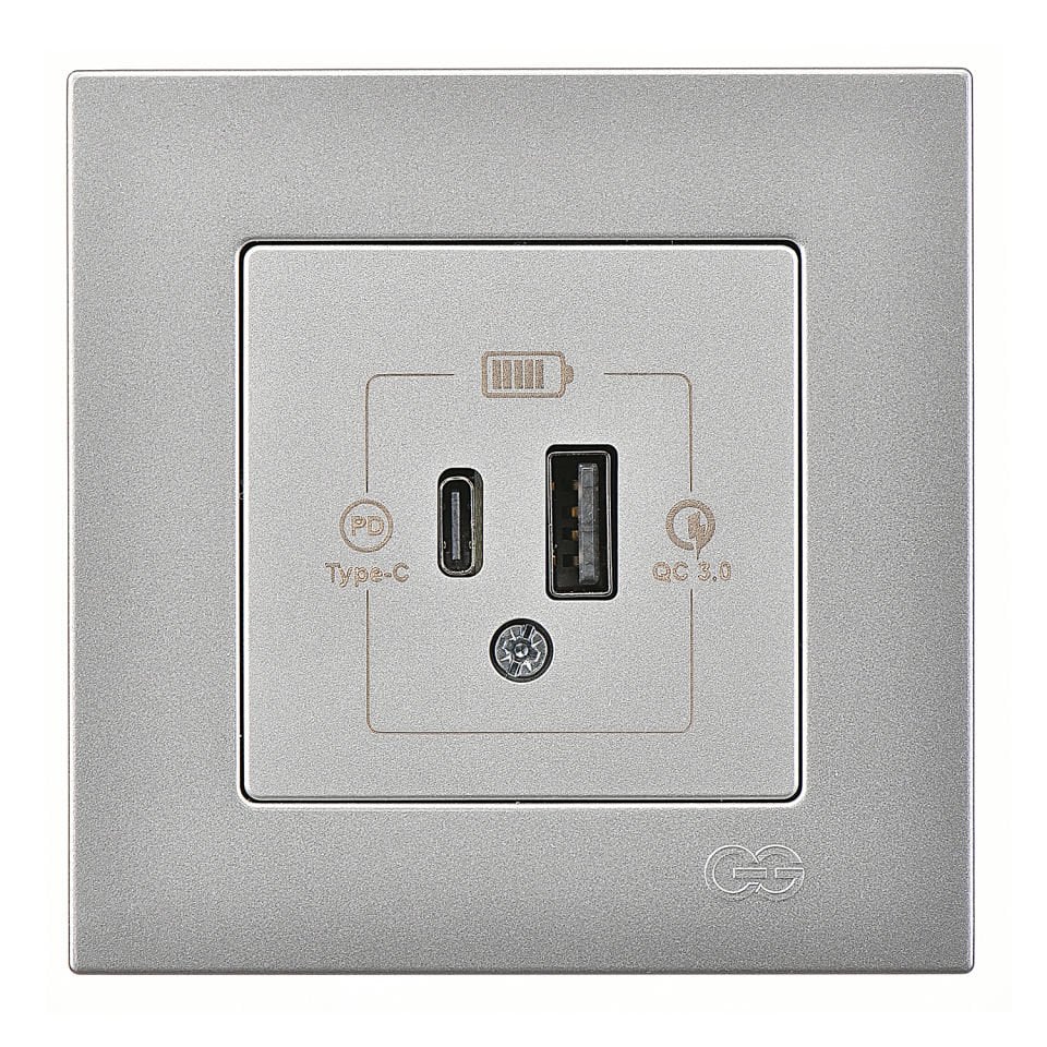 Günsan Eqona Gümüş Şarj Prizi 20W QC3.0 PD Type-C + USB Çift Çıkışlı