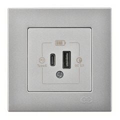 Günsan Eqona Gümüş Şarj Prizi 20W QC3.0 PD Type-C + USB Çift Çıkışlı
