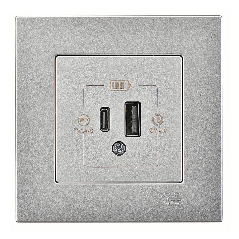 Günsan Eqona Gümüş Şarj Prizi 20W QC3.0 PD Type-C + USB Çift Çıkışlı