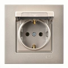 Günsan Eqona Metalik Bej Kapaklı Topraklı Priz