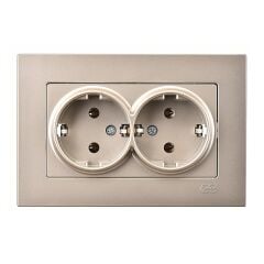 Günsan Eqona Metalik Bej İkili Topraklı Priz