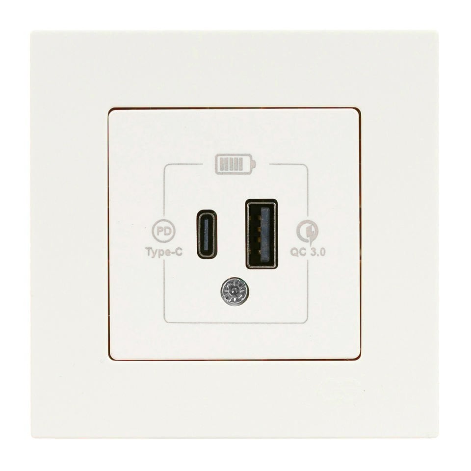 Günsan Eqona Fildişi Beyazı 2 Çıkışlı USB Şarj Prizi Type C + Type A 20W