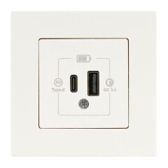 Günsan Eqona Fildişi Beyaz Şarj Prizi 20W QC3.0 PD Type-C + USB Çift Çıkışlı