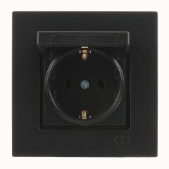 Günsan Eqona Metalik Siyah Kapaklı Topraklı Priz