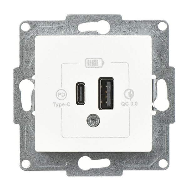 Günsan Eqona Beyaz 2 Çıkışlı USB Şarj Prizi, 20W, Type A + Type C Mekanizma