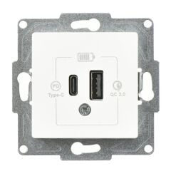 Günsan Eqona Beyaz Şarj Prizi 20W QC3.0 PD Type-C + USB Çift Çıkışlı Mekanizma