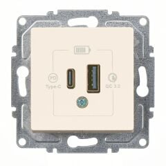 Günsan Eqona Krem Şarj Prizi 20W QC3.0 PD Type-C + USB Çift Çıkışlı Mekanizma