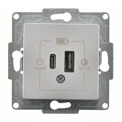 Günsan Eqona Gümüş Şarj Prizi 20W QC3.0 PD Type-C + USB Çift Çıkışlı Mekanizma