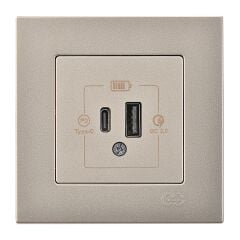 Günsan Eqona Metalik Bej Şarj Prizi 20W QC3.0 PD Type-C + USB Çift Çıkışlı