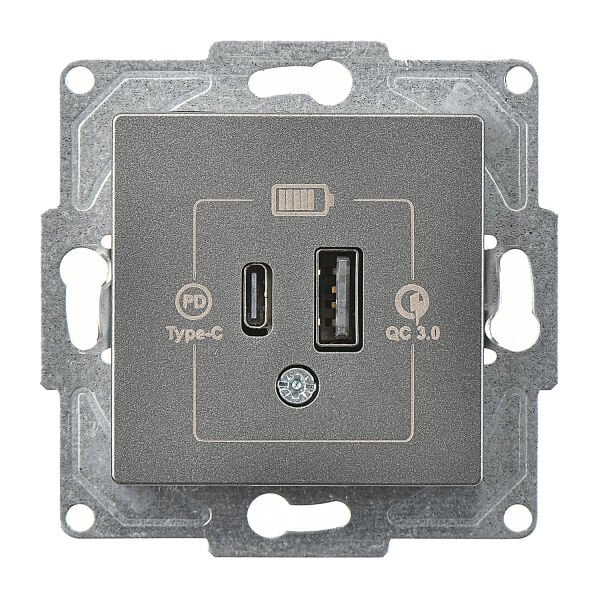 Günsan Eqona Füme 2 Çıkışlı USB Şarj Prizi, 20W Type A + Type C Mekanizma