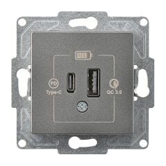 Günsan Eqona Füme Şarj Prizi 20W QC3.0 PD Type-C + USB Çift Çıkışlı Mekanizma