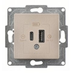Günsan Eqona Metalik Bej Şarj Prizi 20W QC3.0 PD Type-C + USB Çift Çıkışlı Mekanizma