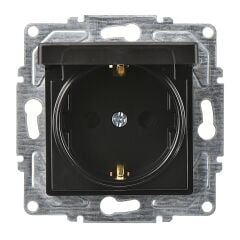 Günsan Eqona Metalik Siyah Çocuk Korumalı Kapaklı Topraklı Priz Mekanizma