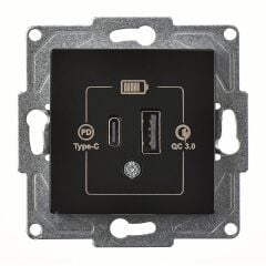 Günsan Eqona Metalik Siyah Şarj Prizi 20W QC3.0 PD Type-C + USB Çift Çıkışlı Mekanizma
