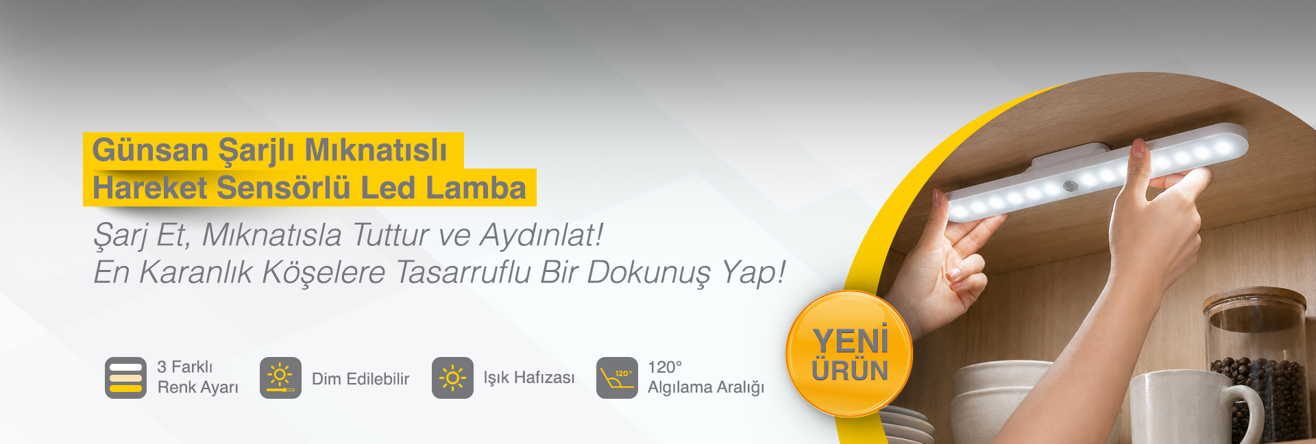 Günsan Şarjlı Mıknatıslı Hareket Sensörlü Led Lamba